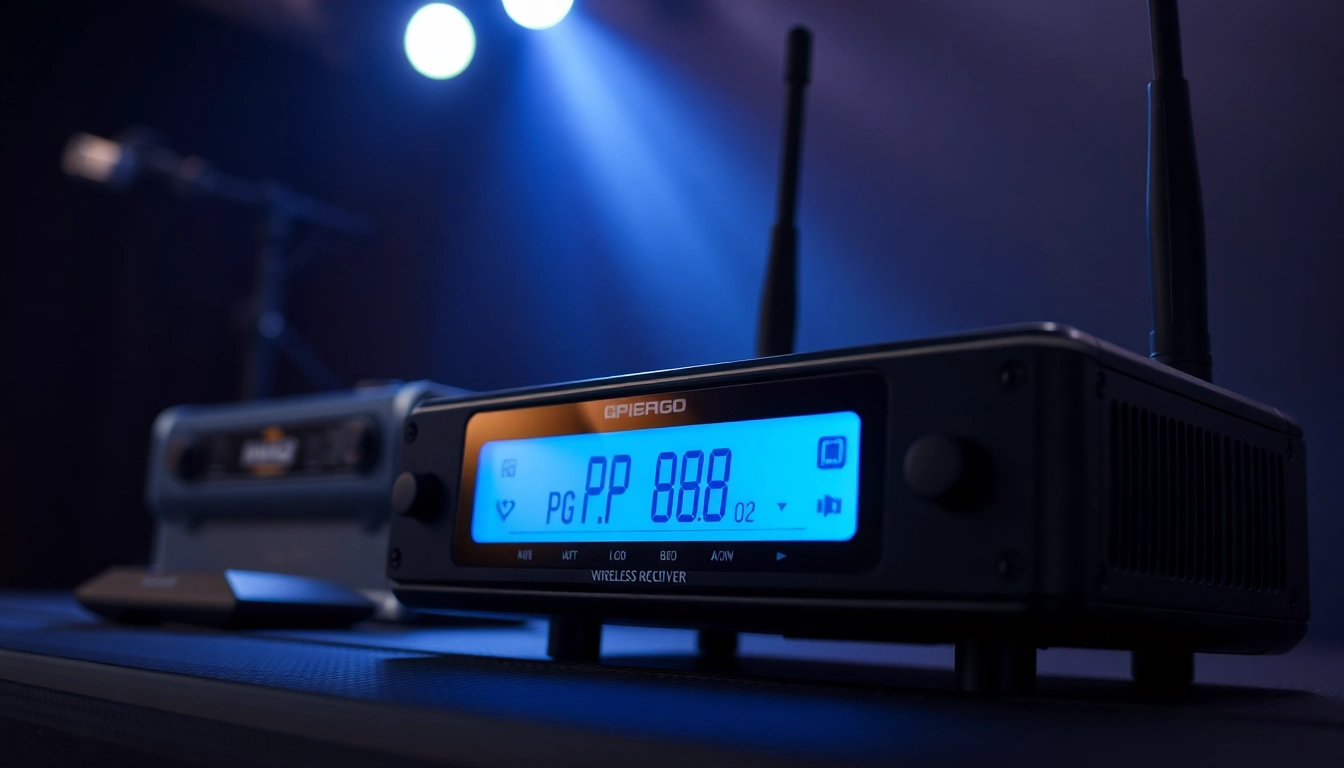 PG88 wireless microphone receiver showing detailed controls and signal indicators, ideal for live performance setup and professional audio equipment.
